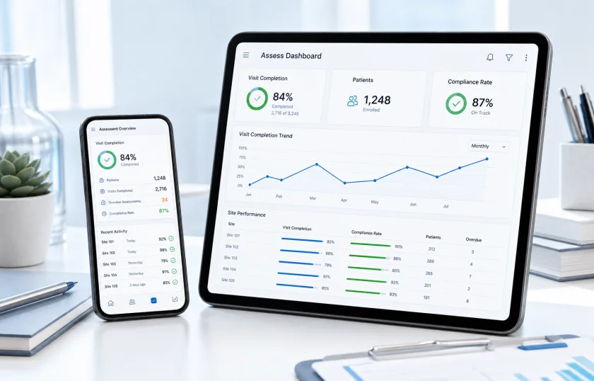 Neuriora Assess dashboard on tablet and phone